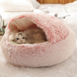 Faux Fur Cuddler Round Comfortable Self Warming Pet Bed